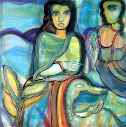 Signed edition reproductions of narrative women by contemporary Indian Artist Rini Dhumal.