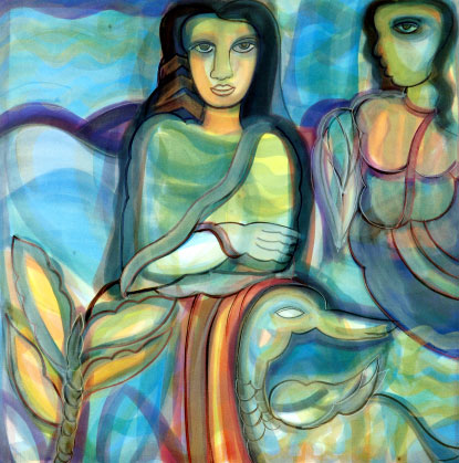 Signed edition reproductions of narrative women by contemporary Indian Artist Rini Dhumal.