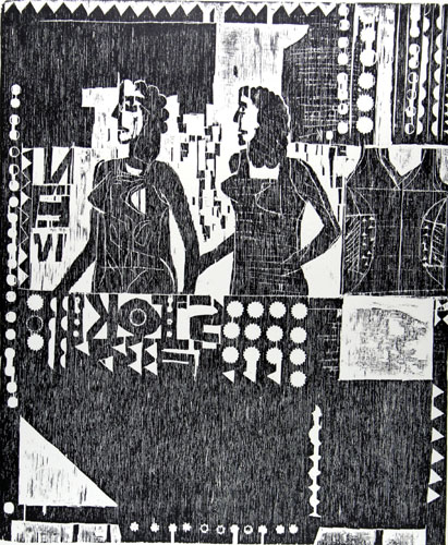 Woodcut by contemporary Indian Artist Sajid Bin Amar