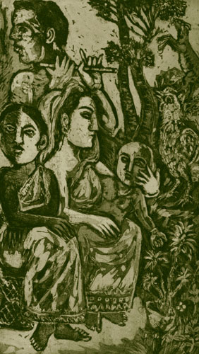 Original graphic print by Indian Artist S.K.Sarkar