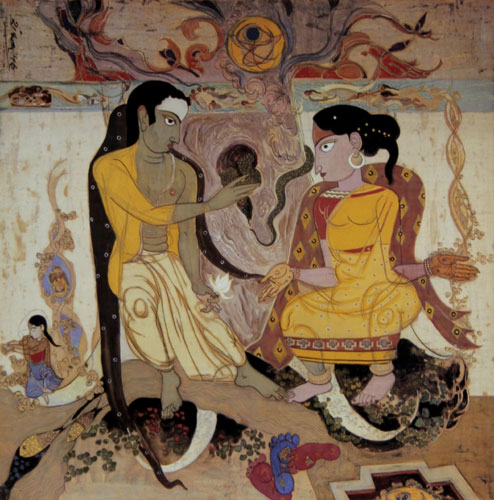 Open Edition Reproductions of a narrative couple by modern Indian Artist S.B. Palsikar.