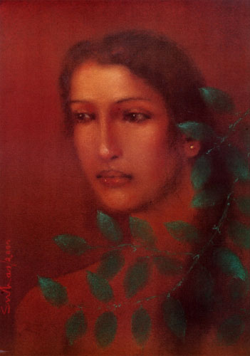 Signed edition prints of A portrait by modern Indian Artist Suhas Roy.