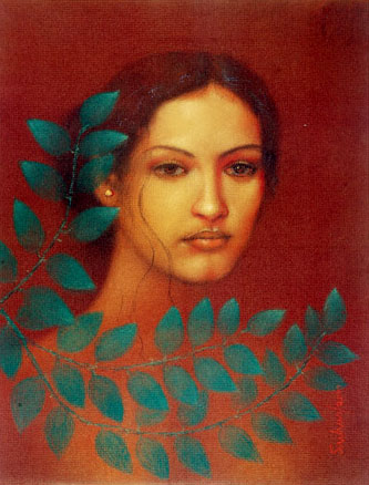 Signed edition prints of A portrait by modern Indian Artist Suhas Roy.