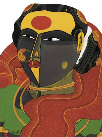 Signed edition prints of A portrait by modern Indian Artist Vaikuntam T..