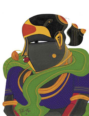 Signed edition prints of A portrait by modern Indian Artist Vaikuntam T..