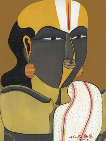 Signed edition prints of A portrait by modern Indian Artist Vaikuntam T..
