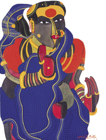 Signed edition prints of figurative women by modern Indian Artist Vaikuntam T..