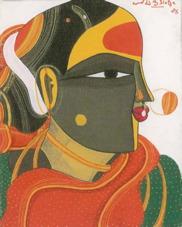 Signed edition prints of A portrait by modern Indian Artist Vaikuntam T..