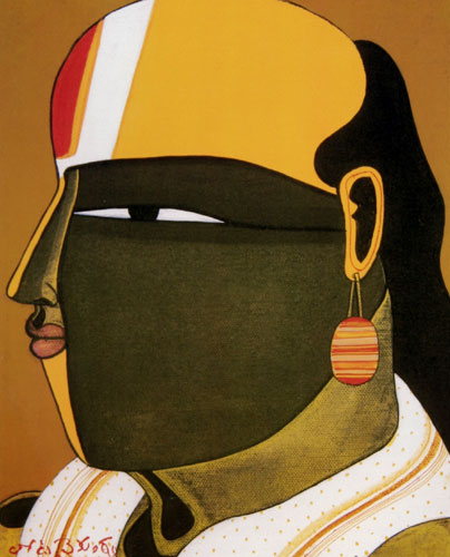 Signed edition prints of A portrait by modern Indian Artist Vaikuntam T..