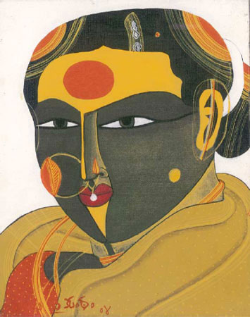 Signed edition prints of A portrait by modern Indian Artist Vaikuntam T..