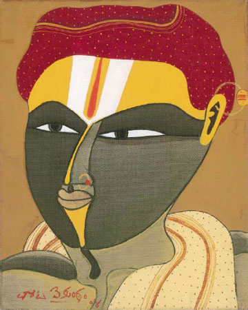 Signed edition prints of A portrait by modern Indian Artist Vaikuntam T..