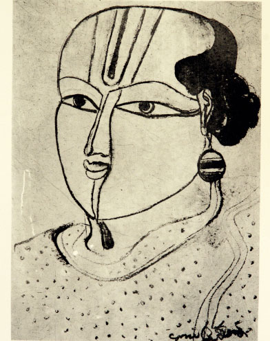 Portrait in Serigraph by modern Indian Artist T. Vaikuntam