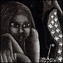 Intaglio print by contemporary Indian Artist Bidukhi Mushahary, woman in a narrative style
