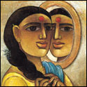 Numbered limited edition prints of narrative women by contemporary Indian Artist Laxman Aelay.