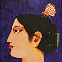 Portrait in serigraph by modern Indian Artist Lalu Prasad Shaw