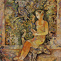 Art Intaglio: Offset on paper: Sakti Burman: Maya playing with bird
