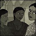 Open edition etching of narrative women by Indian Artist Udaya Laxmi